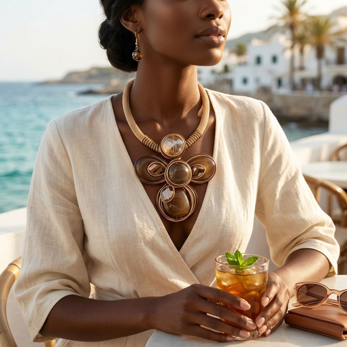 Rich Brown Flower Pendant Handmade Necklace