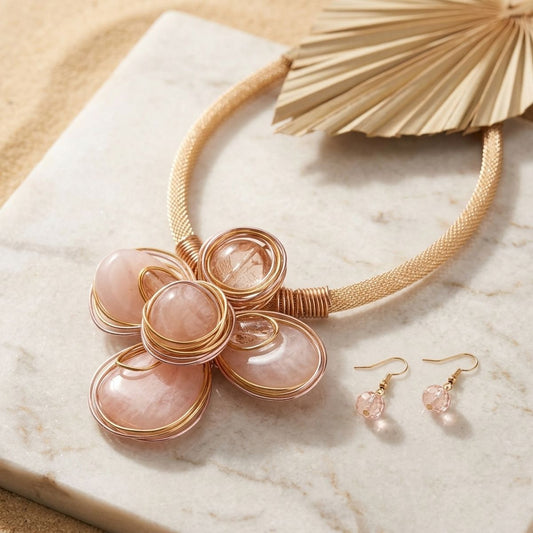 Soft Pink Flower Pendant Handmade Necklace