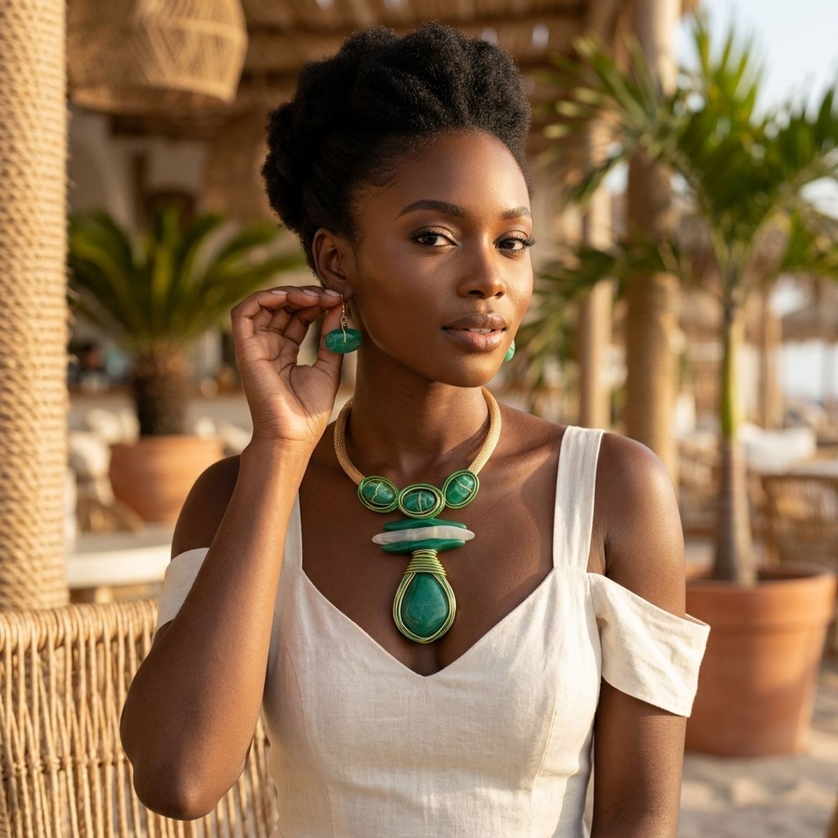 Bold Green Teardrop Pendant Handmade Necklace