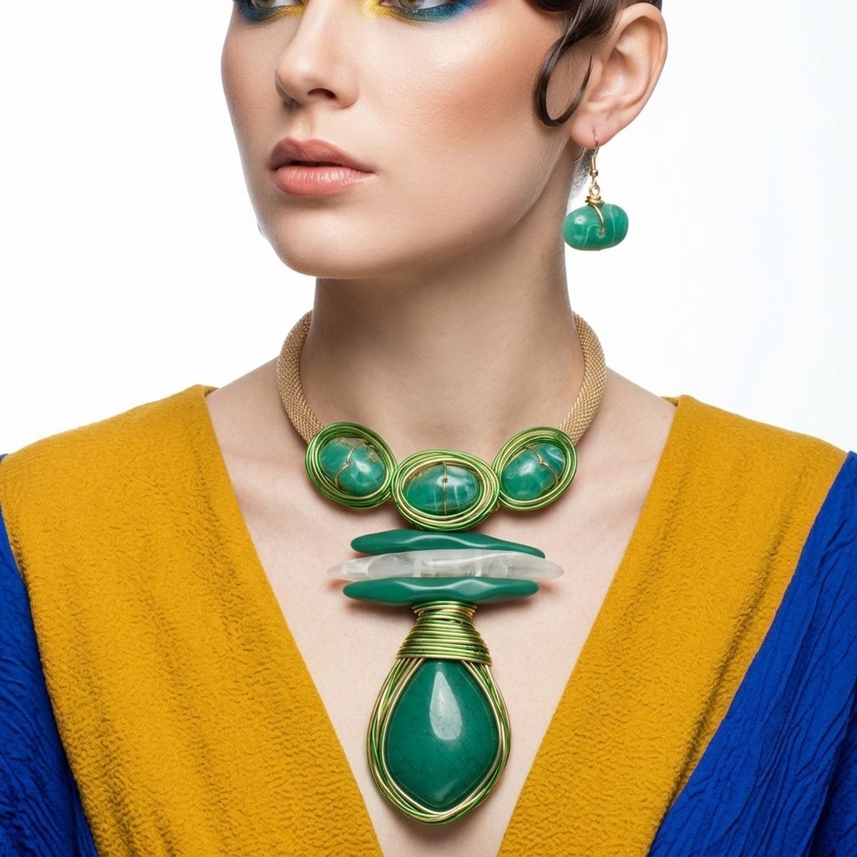 Bold Green Teardrop Pendant Handmade Necklace