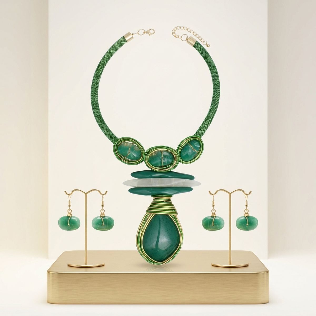 Bold Green Teardrop Pendant Handmade Necklace