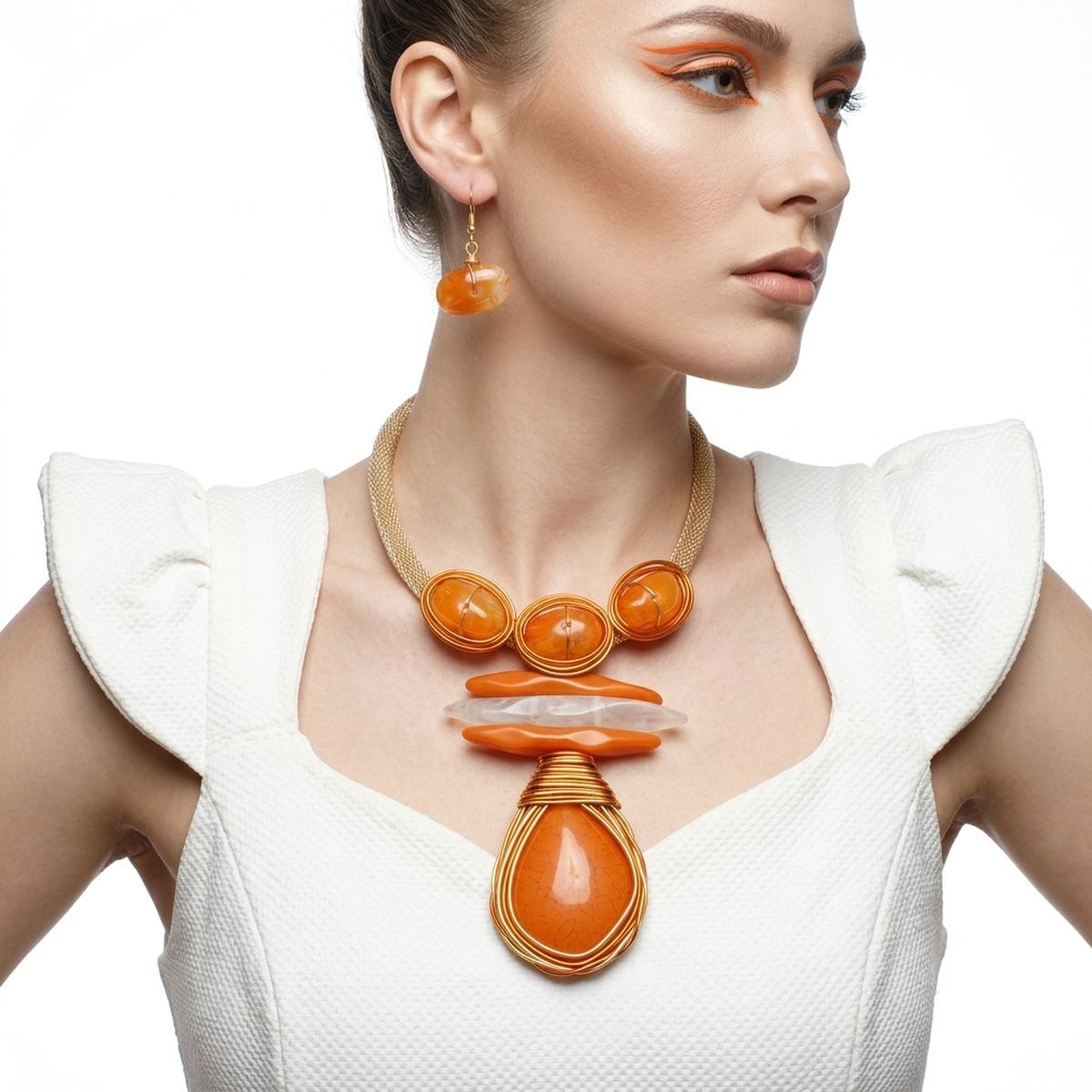 Bold Orange Teardrop Pendant Handmade Necklace