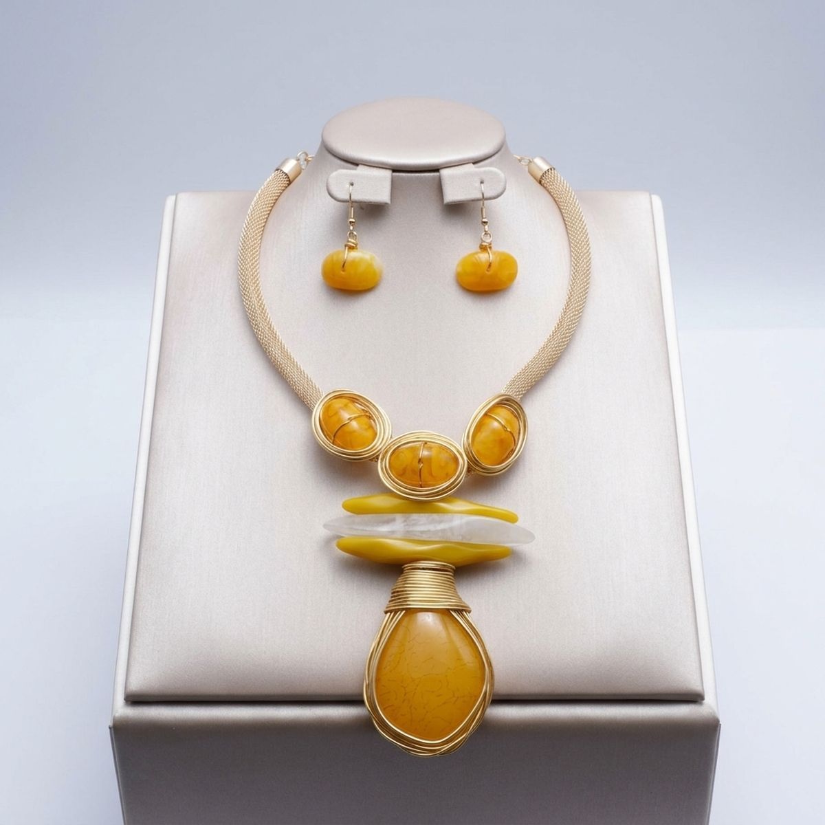 Mustard Yellow Teardrop Pendant Handmade Necklace