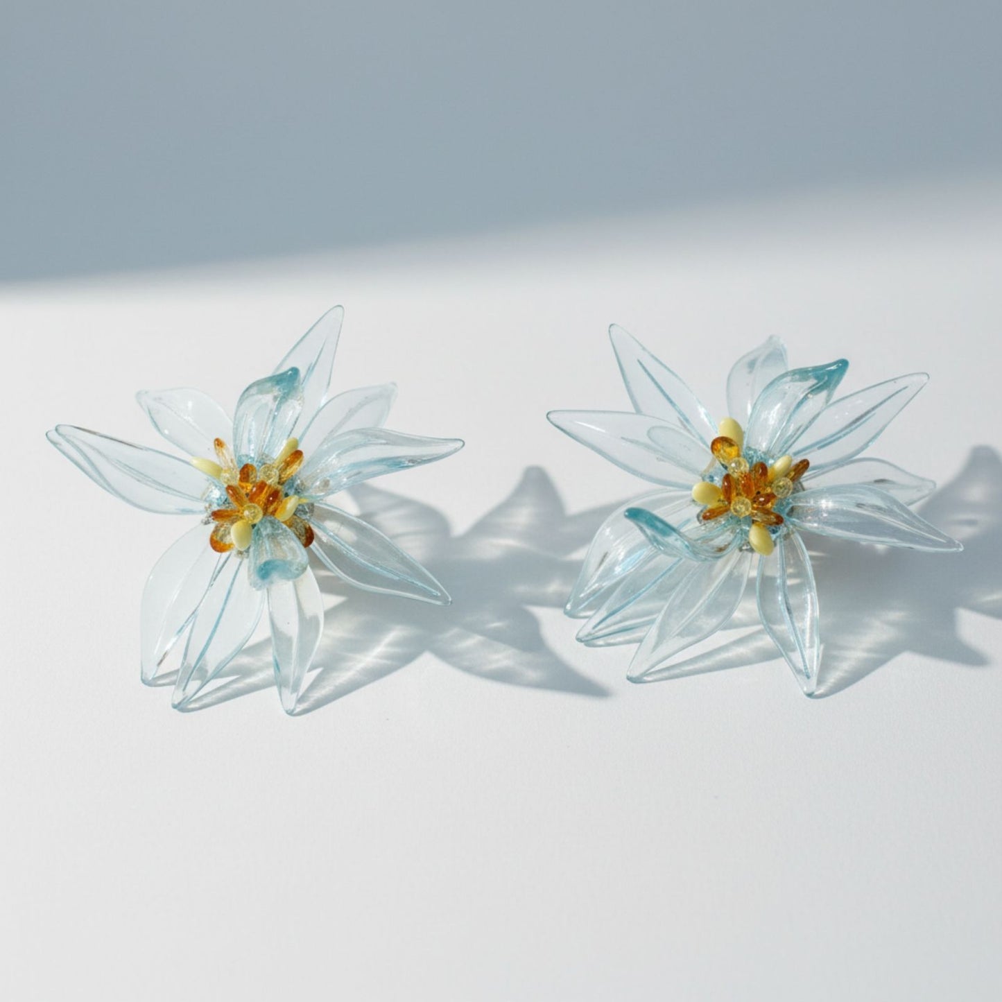 Stud Aqua Tropical Flower Oversized Petal Earrings